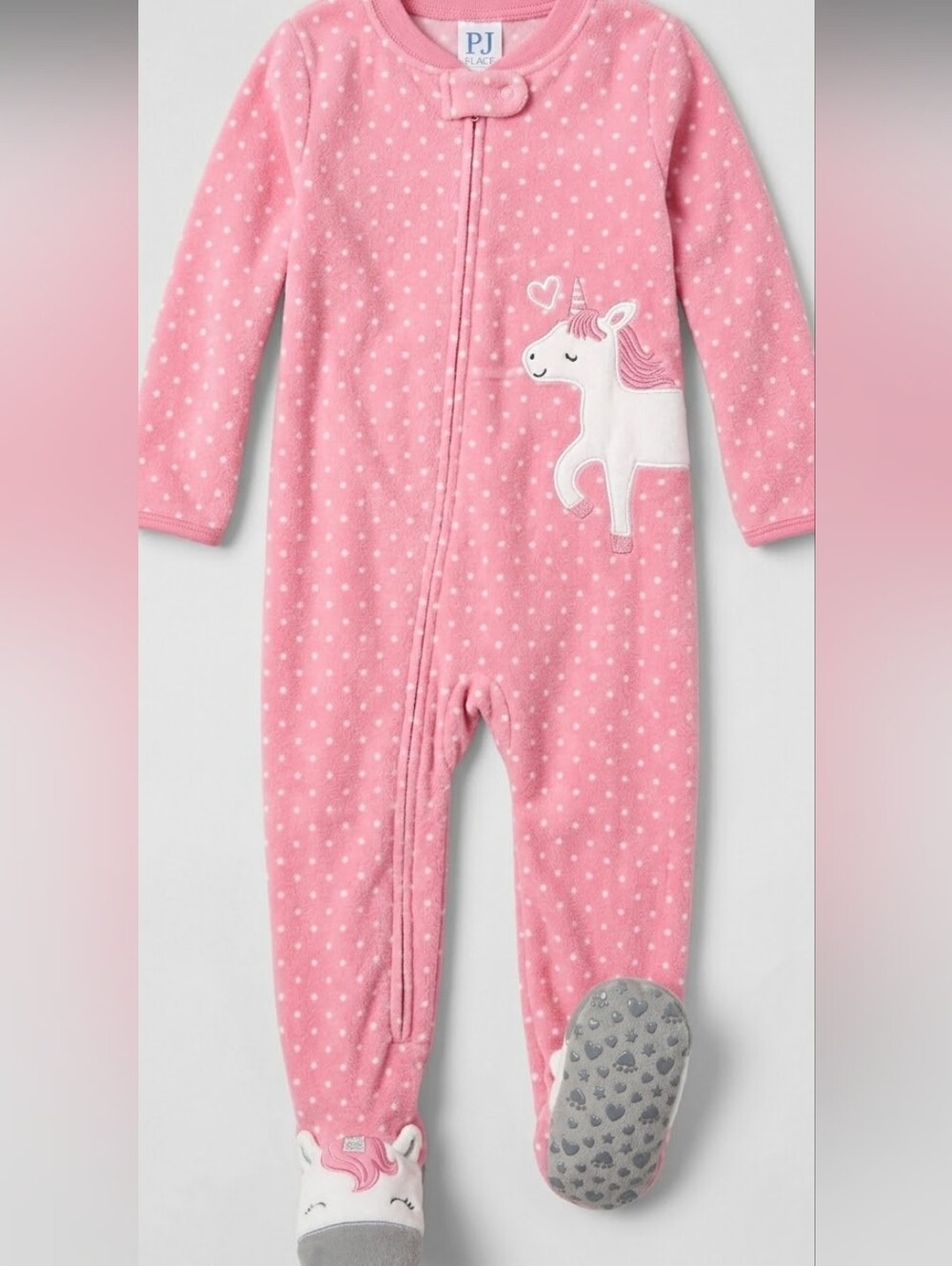 Carter's Pink Polka Dot Fleece Unicorn Footed One-Piece